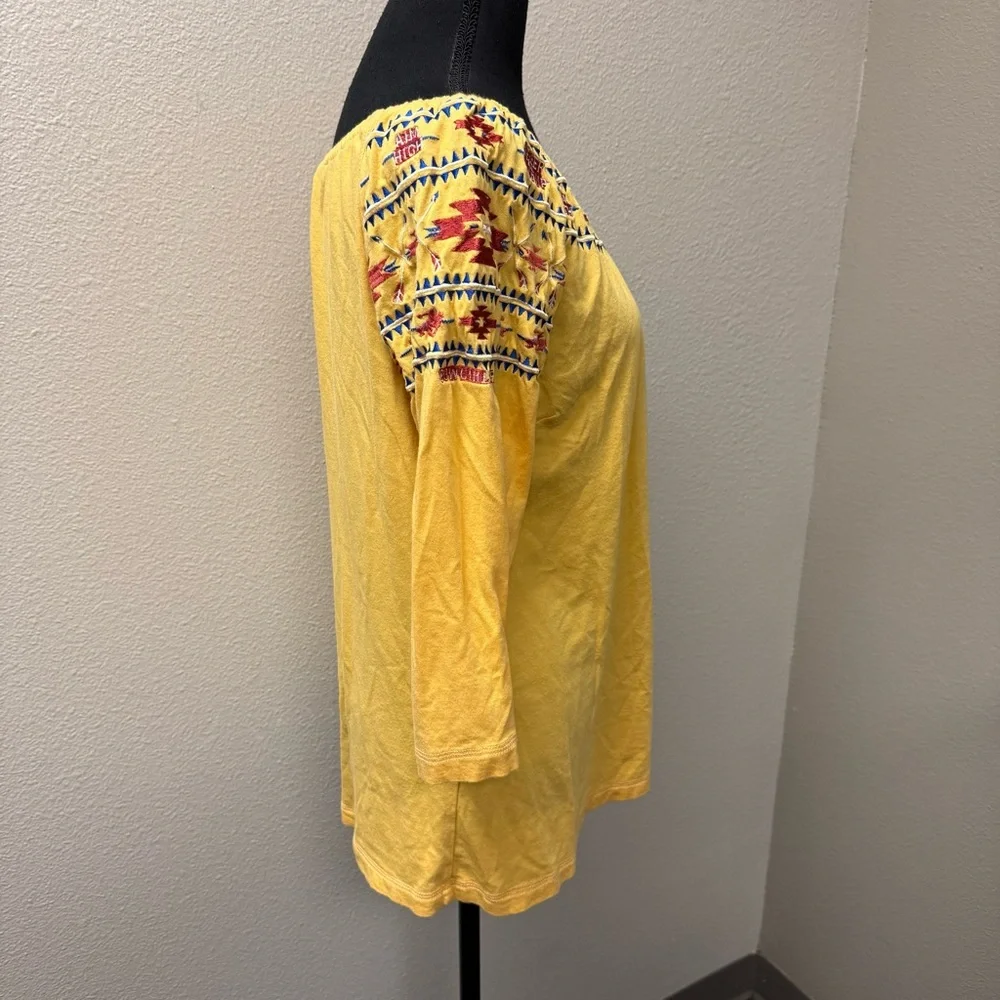 Cowgirl Tuff Co Yellow Embroidered Western Boho Aztec Off Shoulder Top L - Picture 6 of 9
